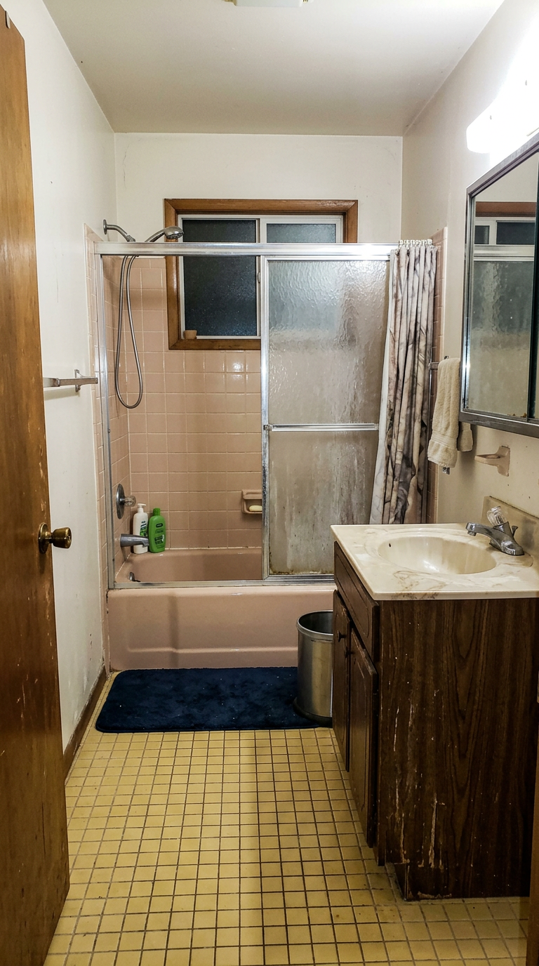 Sample before photo of a dated bathroom