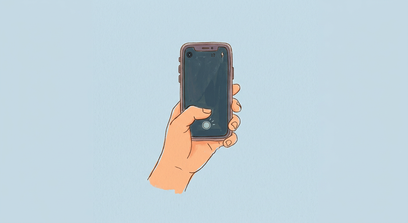 Hand-drawn illustration of a hand holding a phone to take a photo